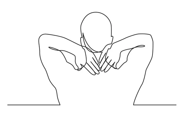 Continuous Line Drawing Man Suffering Neck Pain — Stock Vector