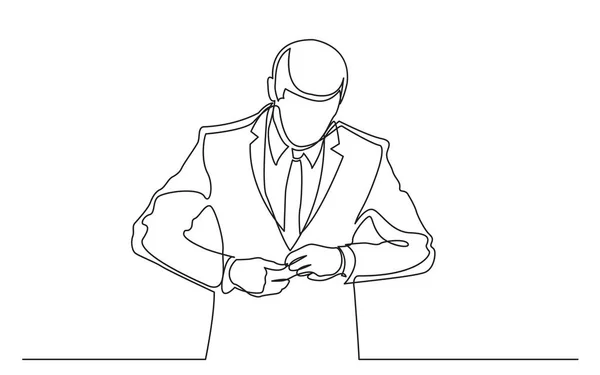 Línea Continua Dibujo Pie Hombre Prueba Nuevo Traje — Vector de stock