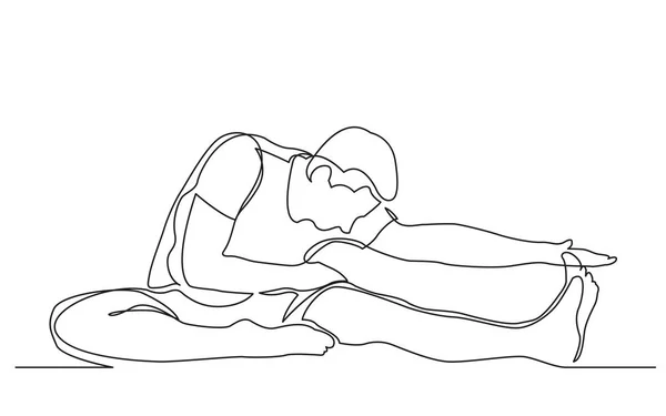 Dibujo Línea Continua Del Hombre Estirando Pierna Ejercicio Yoga — Archivo Imágenes Vectoriales
