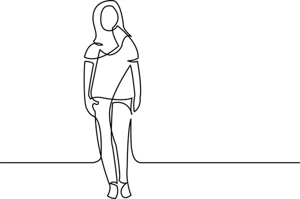 Continuous Line Drawing Standing Woman — Stock Vector