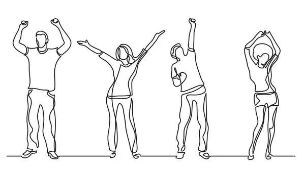 Continuous Line Drawing Group Cheerful People — Stock Vector