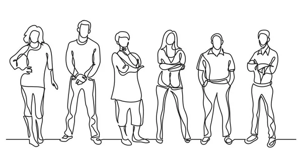 Continuous Line Drawing Diverse Crowd Standing People — Stock Vector