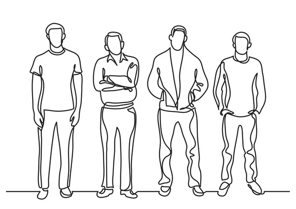 Continuous Line Drawing Four Standing Men — Stock Vector