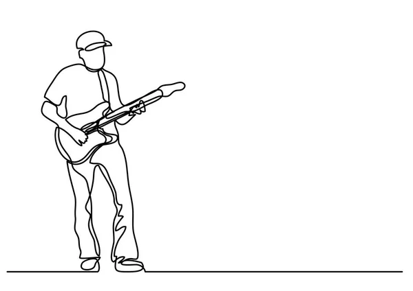 Desenho Linha Contínua Tocar Guitarrista —  Vetores de Stock