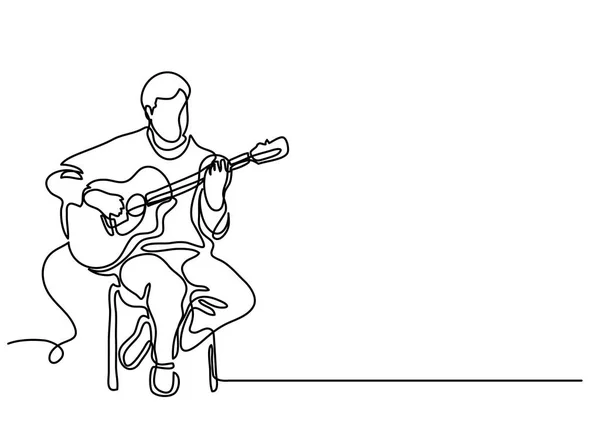Kontinuerlig Linje Ritning Sittande Gitarrist Spelar Gitarr — Stock vektor