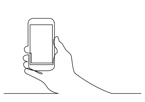 Kontinuierliche Linienzeichnung Des Hand Haltenden Smartphones — Stockvektor