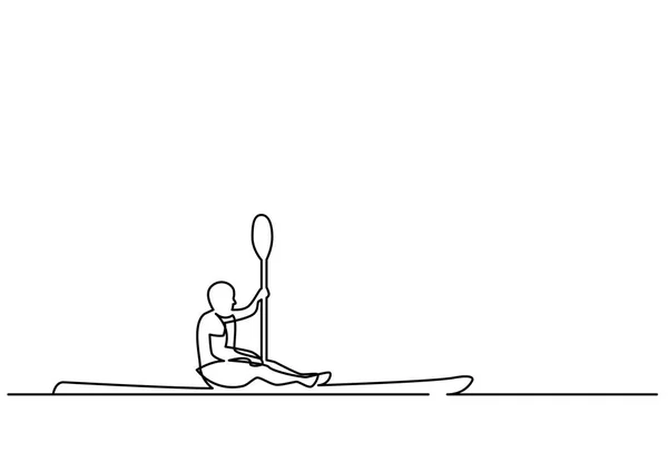 湖でカヤック男の連続線の描画 — ストックベクタ