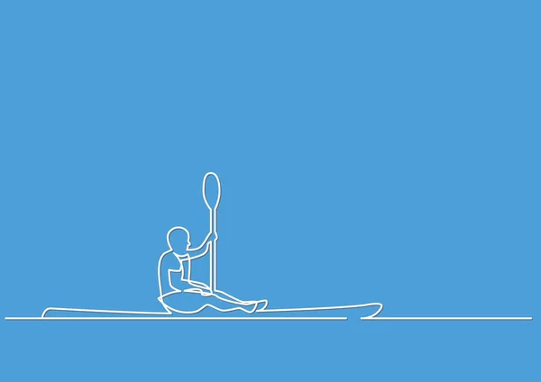 Continuous Line Drawing Man Kayaking Lake — Stock Vector