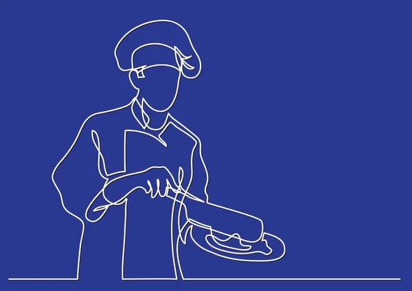 Безперервний Малюнок Лінії Кухаря Приготування Їжі — стоковий вектор