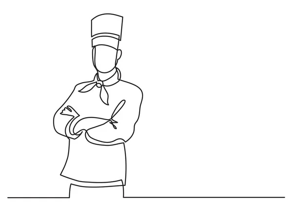 Безперервна Лінія Креслення Впевненого Кухаря Стоячи — стоковий вектор