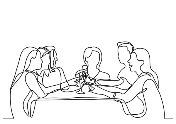 Línea Continua Dibujo Compañía Amigos Cenando Restaurante — Archivo Imágenes Vectoriales