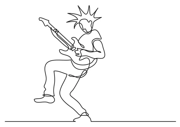 Desenho Linha Contínua Expressivo Guitarrista Rock Posando — Vetor de Stock