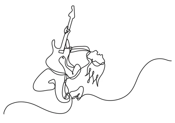 跳跃摇滚吉他手的连续线画 — 图库矢量图片