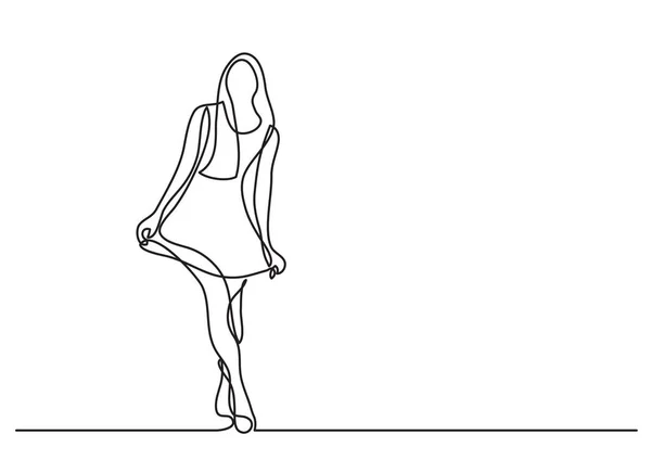 Línea Continua Dibujo Mujer Feliz Posando Vestido — Archivo Imágenes Vectoriales