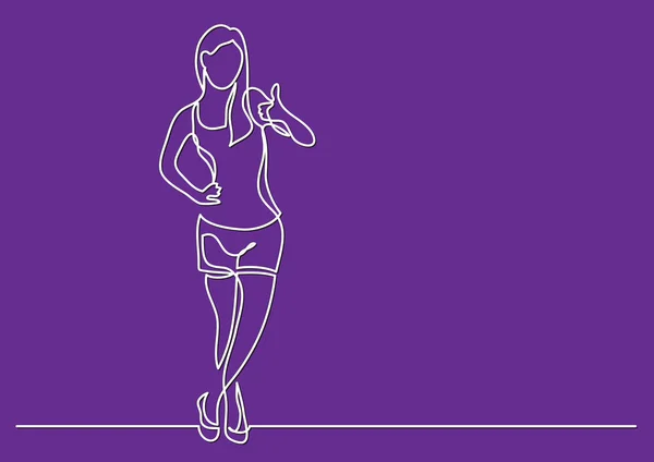 Continu Lijntekening Van Staande Fitness Vrouw Weergegeven Duim Omhoog — Stockvector