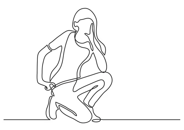 Continuous Line Drawing Young Confident Woman Posing — Stock Vector