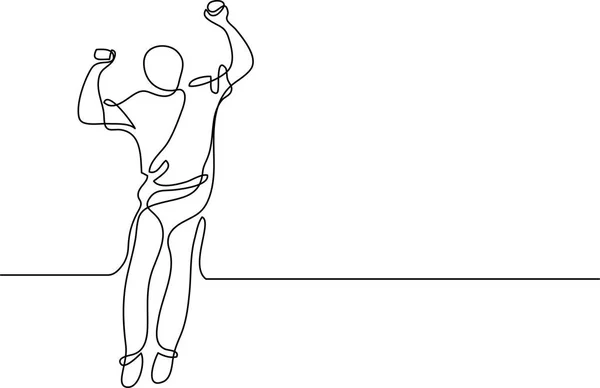 幸せな人間の跳躍の連続線の描画 — ストックベクタ