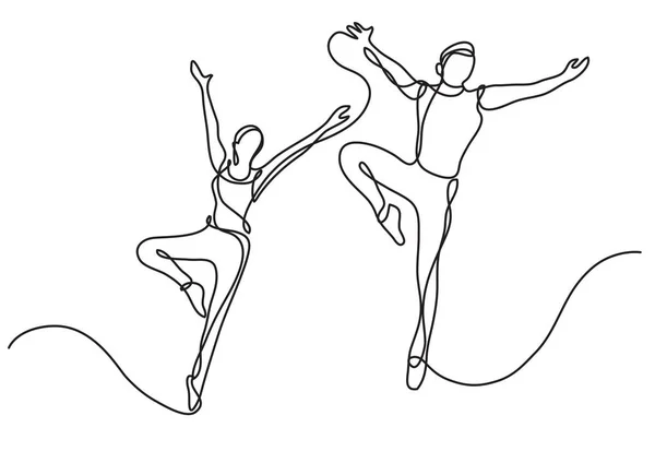 Desenho Linha Contínua Dois Bailarinos Balé — Vetor de Stock