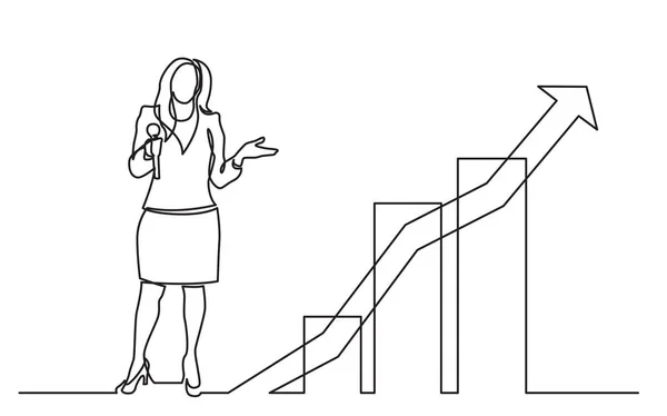 Desenho Linha Contínua Apresentação Negócios Treinador Negócios Mostrando Gráfico Crescente —  Vetores de Stock