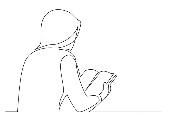 Desenho Linha Contínua Mulher Livro Leitura — Vetor de Stock