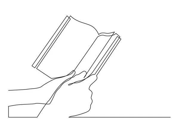 Desenho Linha Contínua Duas Mãos Que Mantêm Livro — Vetor de Stock