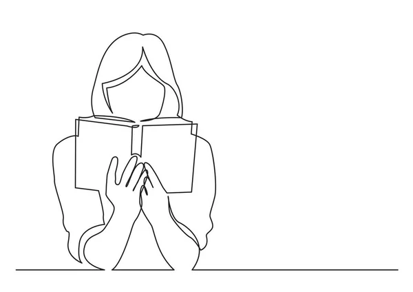 Desenho Linha Contínua Mulher Focada Leitura Livro Interessante — Vetor de Stock