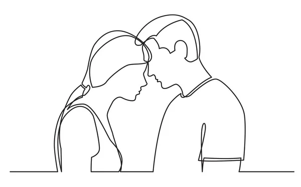 Dibujo Continuo Línea Pareja Pie Juntos Sobre Fondo Blanco — Vector de stock