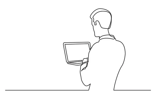 Continuous Line Drawing Man Watching Laptop Computer — Stock Vector