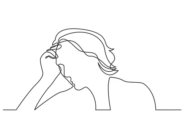 Línea Continua Dibujo Mujer Depresión — Vector de stock