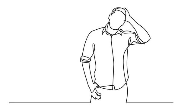 Línea Continua Dibujo Pie Hombre Frustrado Camisa — Vector de stock