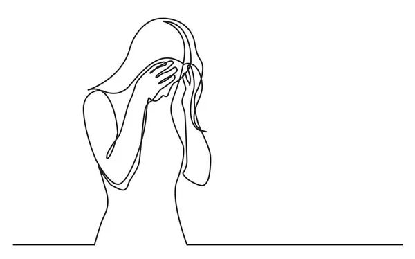 Continuous Line Drawing Woman Hiding Her Face Despair — Stock Vector