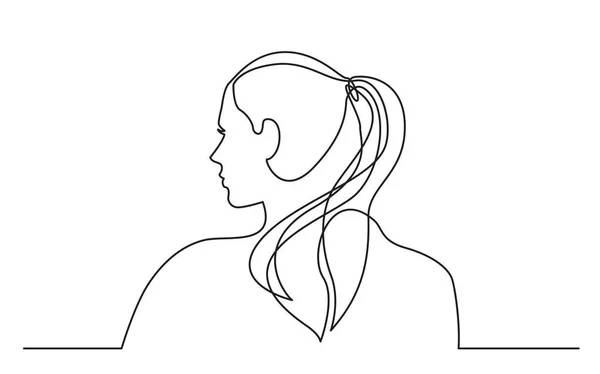 有马尾的年轻女子的连续线条绘制 — 图库矢量图片