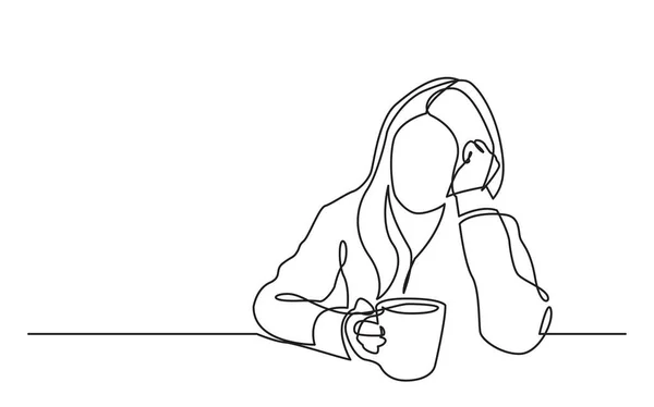 Dibujo Línea Continua Mujer Soñadora Sentada Con Taza — Vector de stock