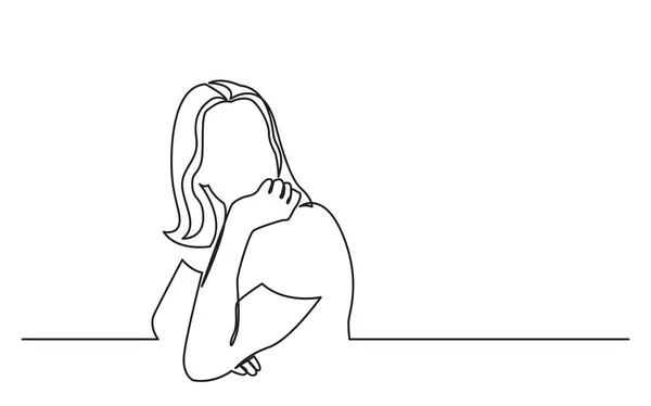 夢のような気分で座っている若い女性の連続線の描画 — ストックベクタ