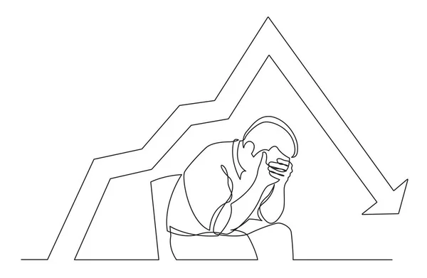 Continuous Line Drawing Depressed Man Sitting Chair Declining Graph — Stock Vector