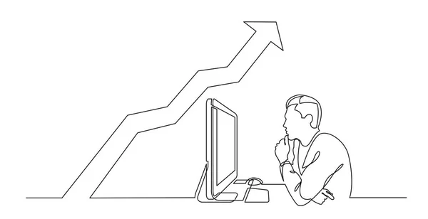Ciągłe Rysunek Linii Pracownik Biurowy Koncentruje Się Komputer Rosnącą Wykres — Wektor stockowy