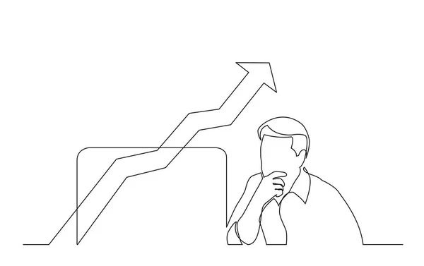 Dibujo Línea Continua Del Trabajador Oficina Analizando Gráfico Creciente Pantalla — Archivo Imágenes Vectoriales