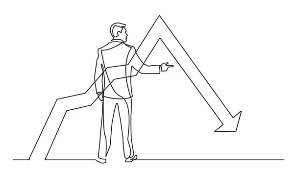 グラフを順に指を指して立っている実業家の連続線の描画 — ストックベクタ