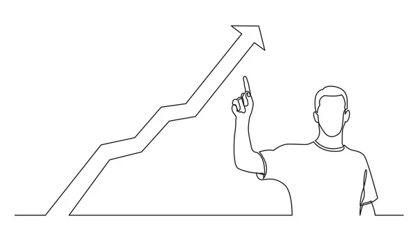Desenho Linha Contínua Homem Apontando Dedo Gráfico Crescente — Vetor de Stock