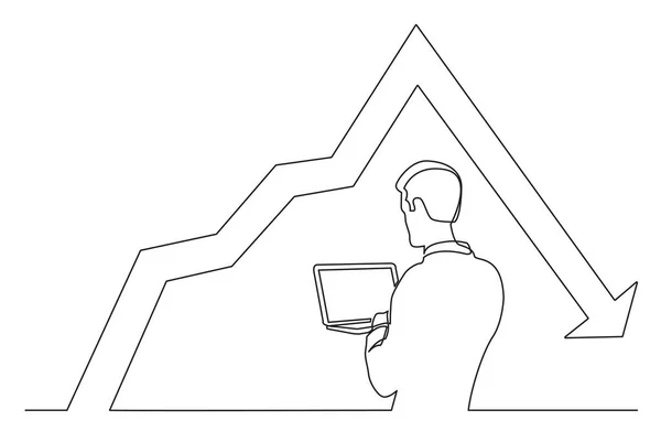 Непрерывное Рисование Линии Человека Наблюдающего Ноутбуком Уменьшающимся Графиком — стоковый вектор