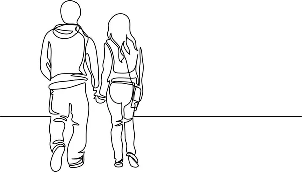 Continuous Line Drawing Walking Couple — Stock Vector