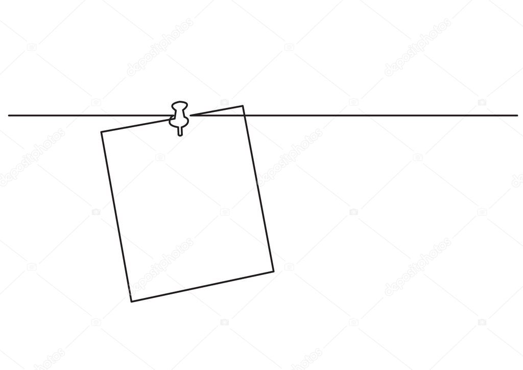 one line drawing of isolated vector object - paper note on push pin