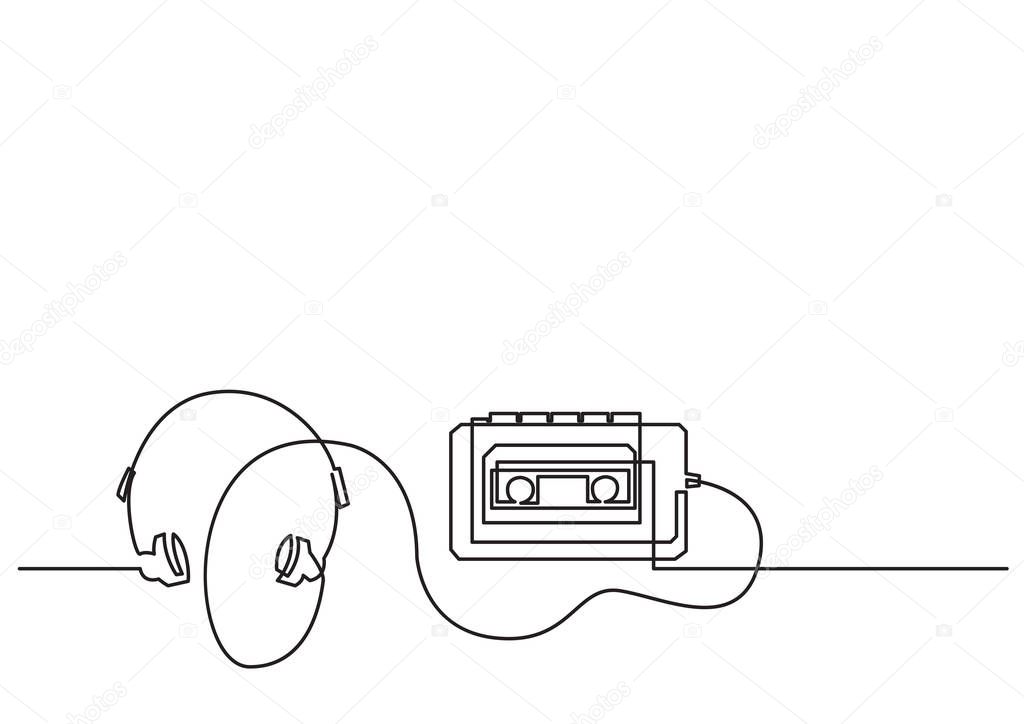 one line drawing of isolated vector object - retro portable cassette player