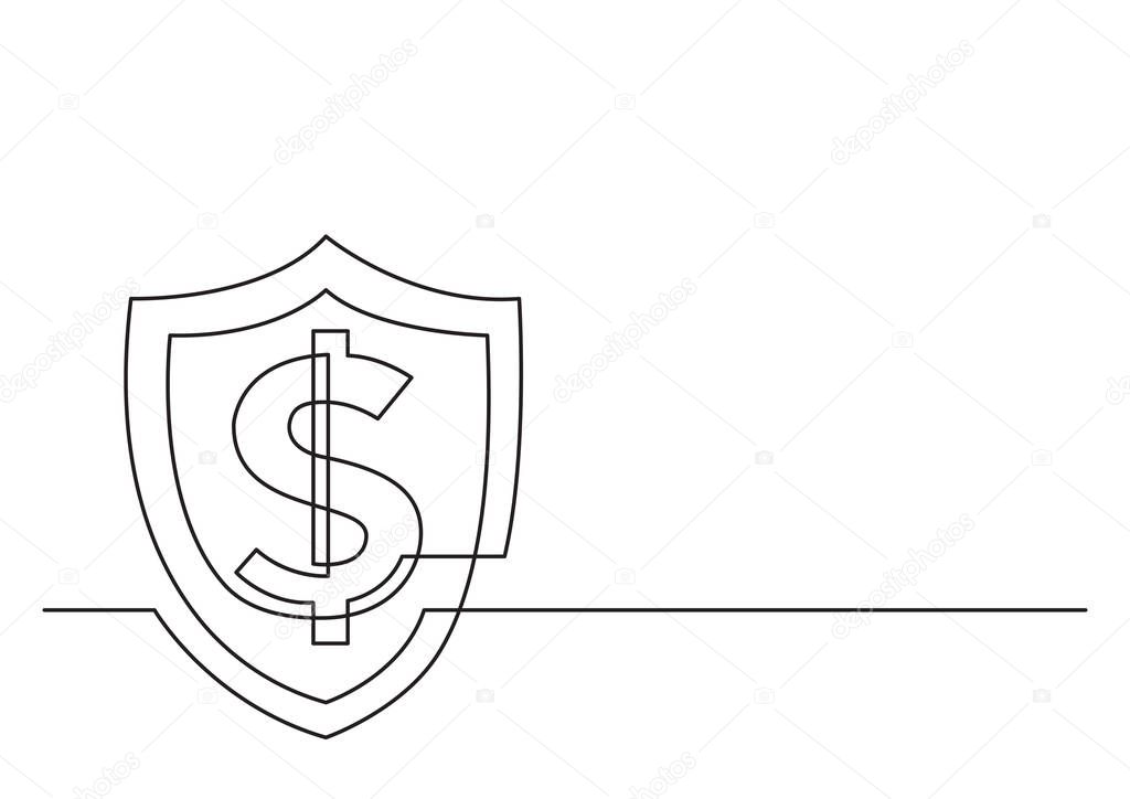 one line drawing of isolated vector object - dollar sign and shield