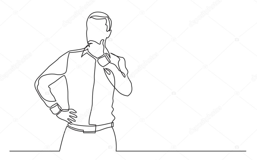 continuous line drawing of standing man concerning