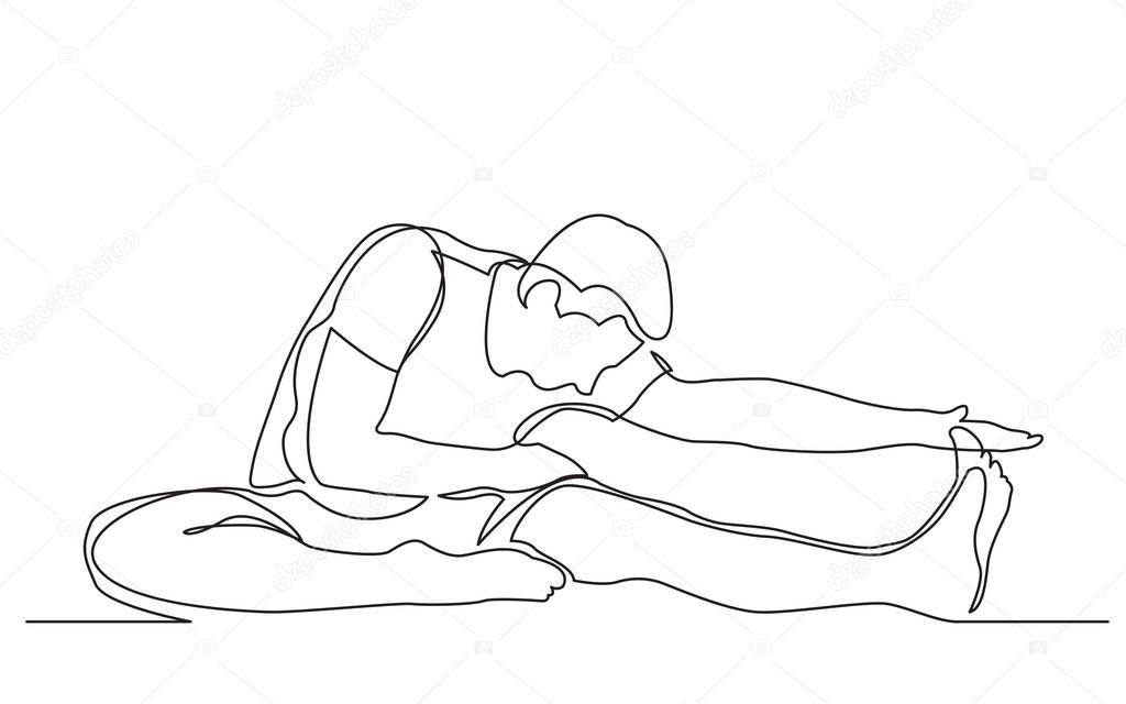 continuous line drawing of man stretching his leg in yoga exercise