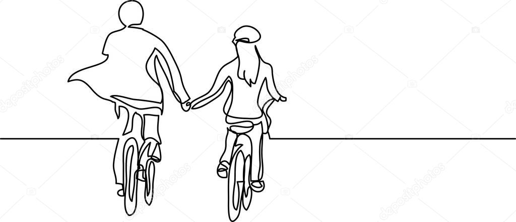 continuous line drawing of two cyclists
