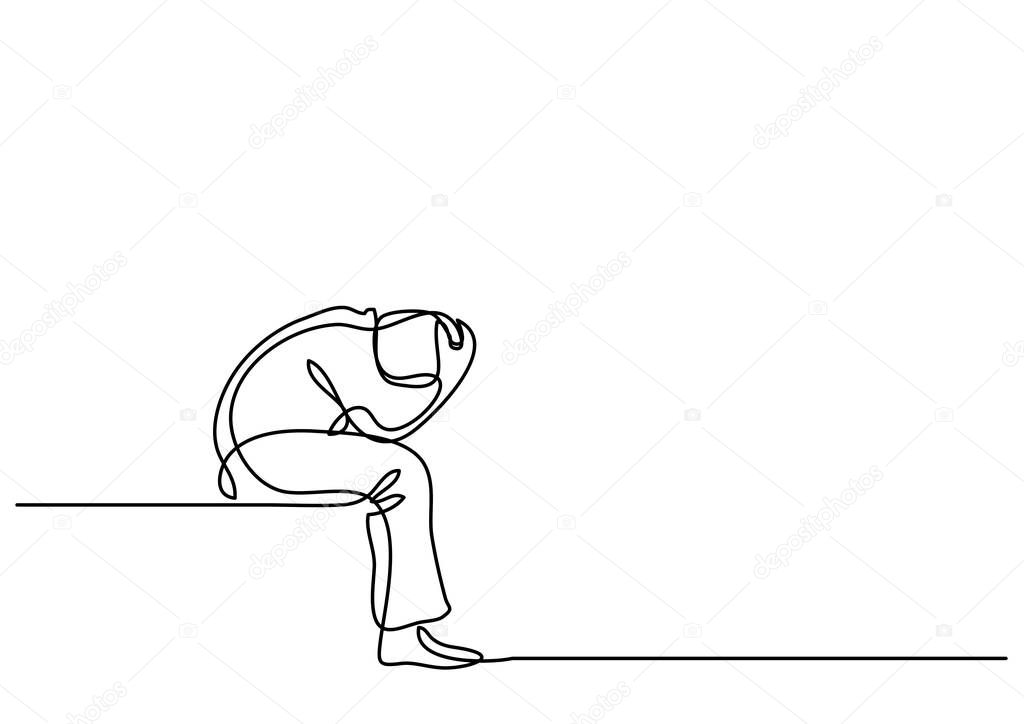 continuous line drawing of depressed man sitting