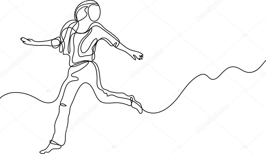 continuous line drawing of happy dancing woman