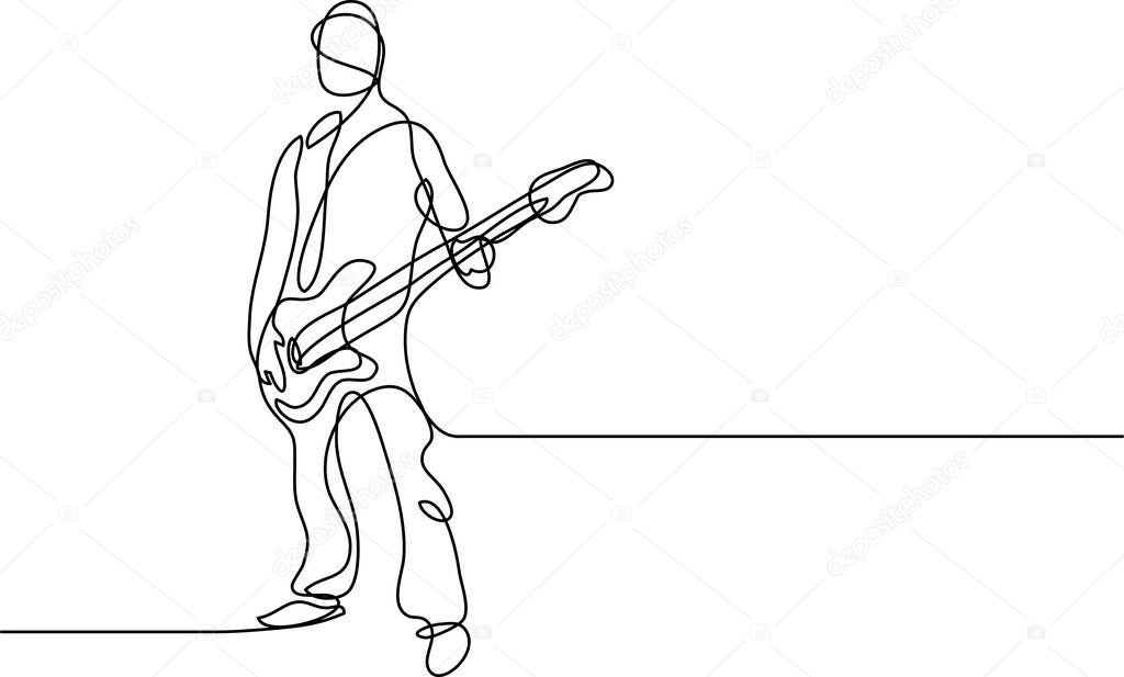 continuous line drawing of bass player